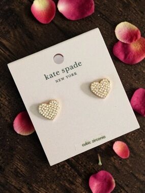 KATE SPADE “Yours Truly” Rose Gold Pavé Heart Stud Earrings - NWT